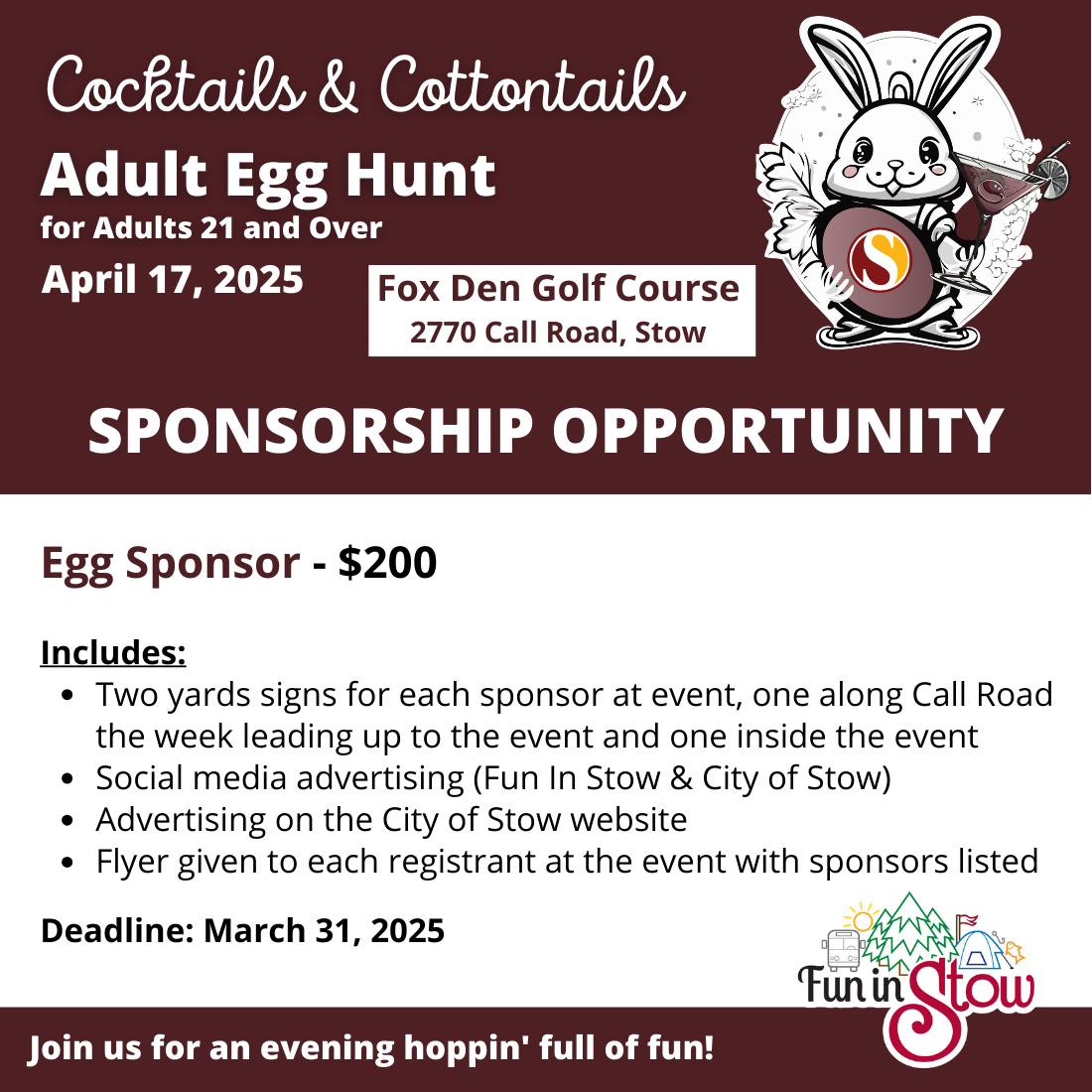 Cocktails and Cottontails Sponsorship FB